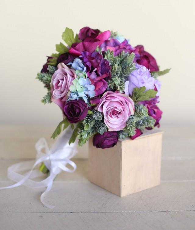 Silk Bridal Bouquet Purple Roses Succulents Rustic Chic Wedding New 2014 Design By Morgann Hill 9268