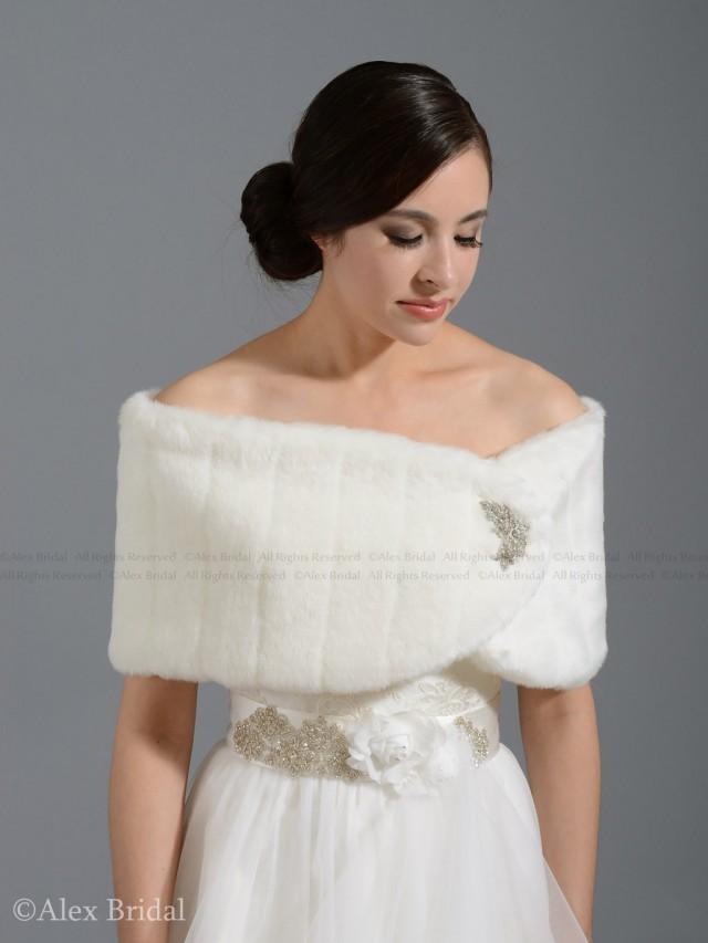 Ivory Faux Fur Wrap Bridal Shrug Stole Shawl FW006Ivory 2395812