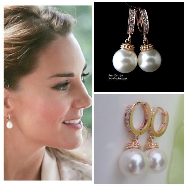 Kate Middleton Rose Gold Celebrity Inspired Bridal Cz Hoop Earrings