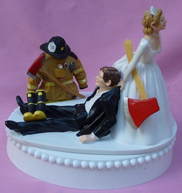 Wedding Reception Ceremony Fireman Firefighter Ball & Chain Cake Topper 