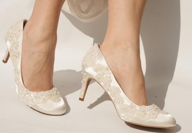Bespoke Vintage Style Wedding Shoes With Beaded Lace And Pearls