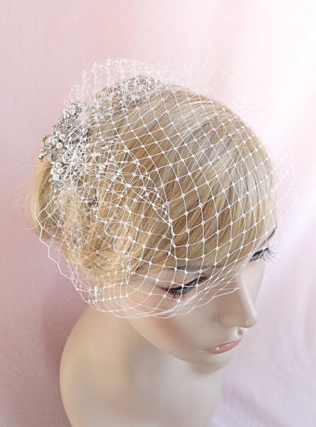 Bridal Birdcage Veil With Rhinestone Adornment, Small Birdcage, Wedding
