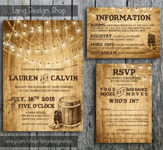 Country Wedding Invitation Suite With Lights And Cowboy Boots