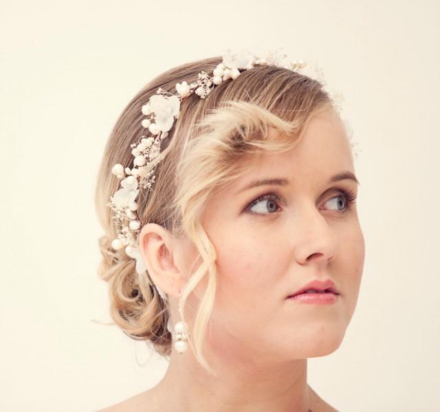 Pearl Flower Crown, Bridal Flower Crown, Wedding Tiara With Pearls And