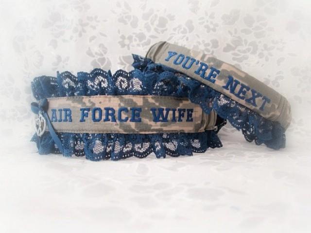 Air Force Wife Custom White Lace Wedding Garter USAF 