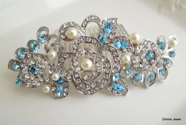 Blue and White Hair Comb for Special Occasions - wide 4