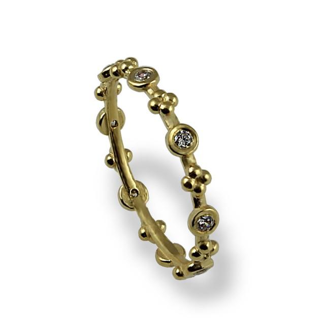 Dainty Diamond Wedding Band, Yellow Gold Wedding Ring, Unique Wedding