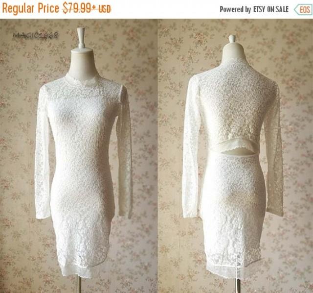 Chic Ivory White Bridesmaid Dress Ivory Lace Dress Long Sleeve