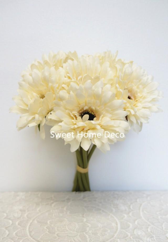 Jennysflowershop 13 Silk Artificial Gerbera Daisy Bouquet Cream W7