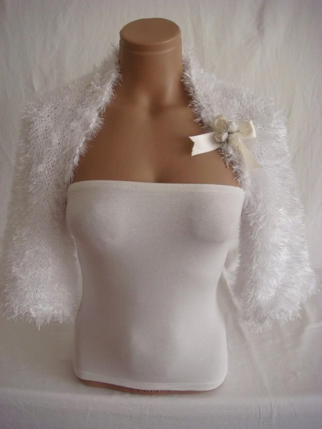 Wedding Bolero Shrug White Knit Bolero Half Sleeve Bolero Wedding