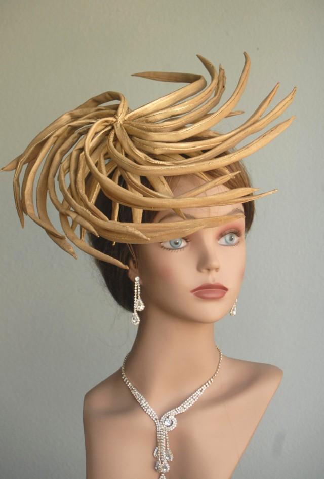 Kentucky Derby Hat Fascinator Cocktail Hat Gold Head Piece Kentucky