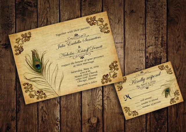 Printable Peacock Wedding Invitation Suite With Rsvp Cards Diy