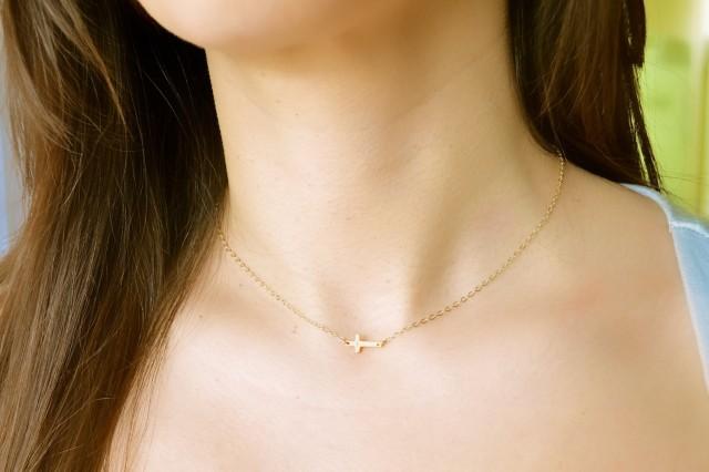Sideways Cross Necklace - Mini / Tiny 