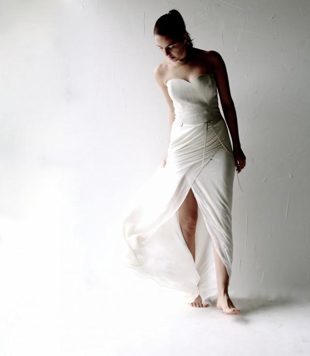 white leather corset wedding dress