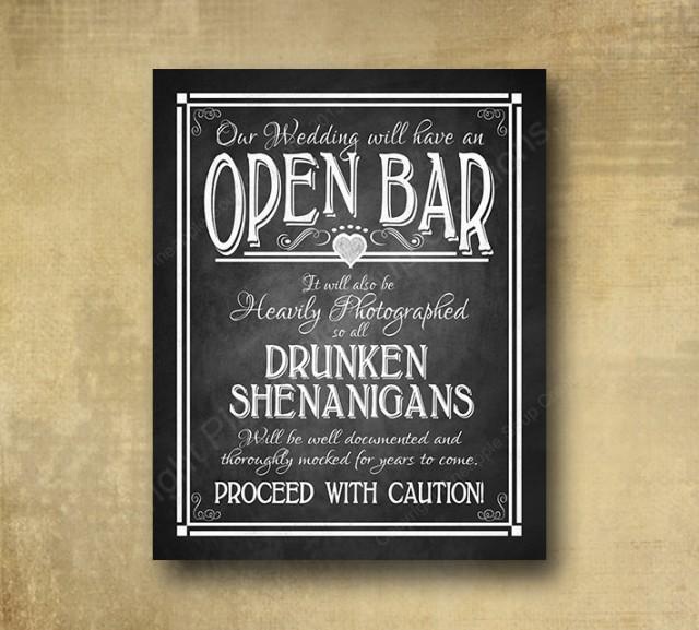Printed Open Bar Drunken Shenanigans Wedding Bar Sign Chalkboard