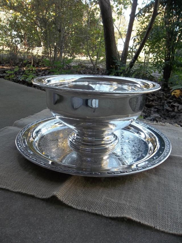 Antique Silver Punch Bowl And Tray Silver Plate Centerpiece Vintage