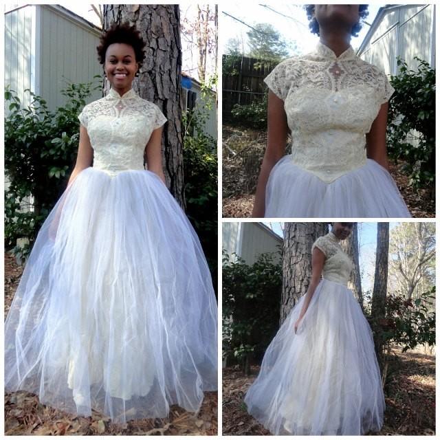 1950s Antique Lace Tulle Wedding Gown ...