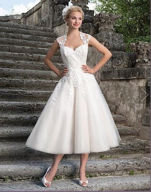 elegant-short-beach-wedding-dresses-2016-applique-zip-back-garden-tulle-capped-a-line-tea-length