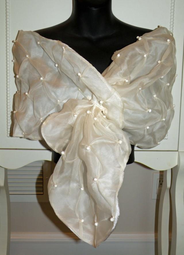 Silk Organza Fabric Pearls Shrug/Wrap/Shawl/Bolero..Bridal/Wedding  Gift..Hands Free..Ivory/Black..Clutch To Match..Evening Wear #2405978 -  Weddbook