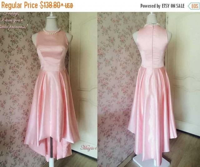 Women Blush Pink Dress High Low Long Party Dress Taffeta Dress