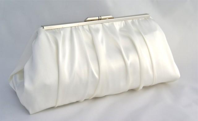 Ivory Bridal Clutch With Satin Ruffles For Bride Or Bridesmaids Custom