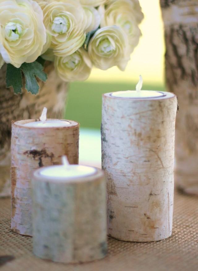 Natural Eco Friendly Birch Bark Log Votive Tea Light Candle Holders SET