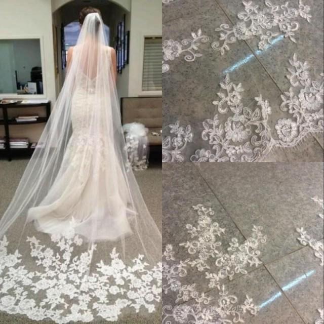 Wedding veils 1 Tier Cathedral Royal Pearl Bridal Veil Ivory Length 4m 