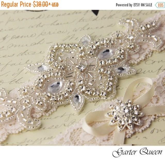Garter Bridal Garter Heirloom Wedding Garter Crystal Bridal Garter Set Vintage Inspired Ivory Wedding Stretch Lace Garter