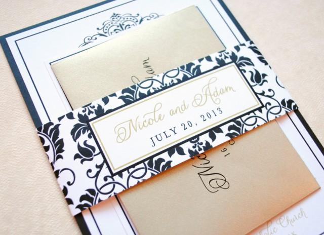 Gold Wedding Invitations Black Damask Wedding Invitations