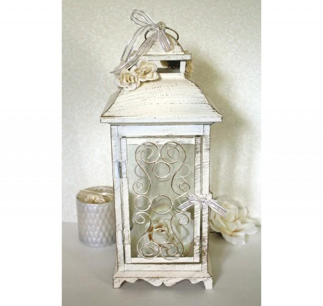 Wedding 16in Lantern Centerpiece Vintage Antique Ivory Gold