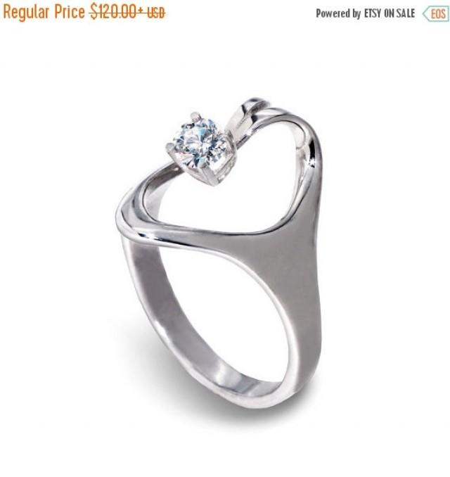 Black Friday SALE ISIDE Sterling Silver CZ Engagement Ring, Silver Gemstone Ring, Silver Cz