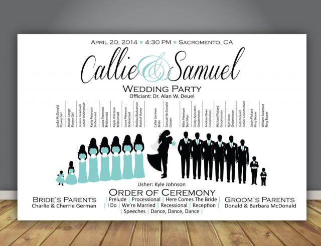 Silhouette Wedding Program, Wedding Party Horizontal
