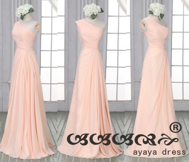 Long Blush Prom Dress Formal Dress One Shoulde Zipper Up Long Chiffon