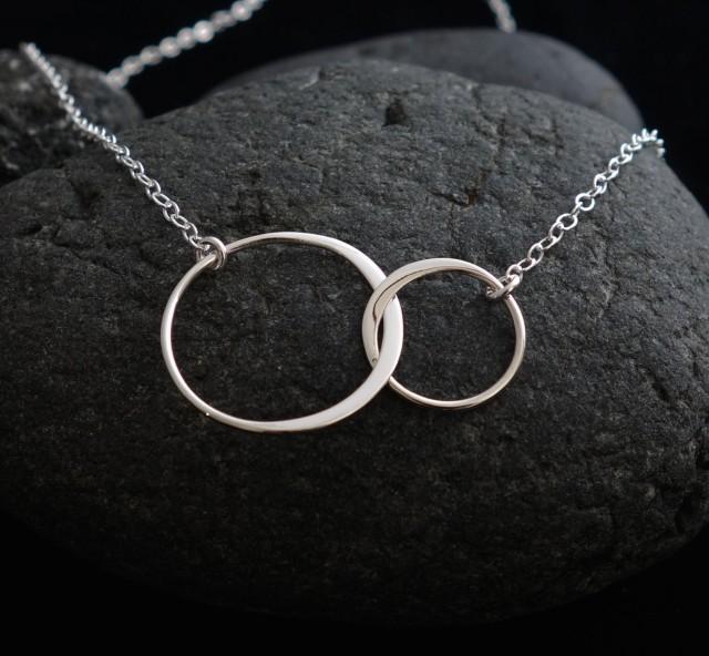 Interlocking Forever Linked Together Circles Pendant Charm Necklace Sterling Silver Wedding