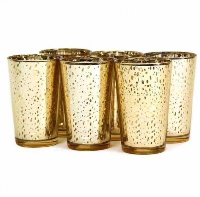 24 Extra Tall Gold Mercury Votives, Tall 4" Gold Candle Holder, Candle