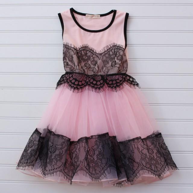 pink black lace dress