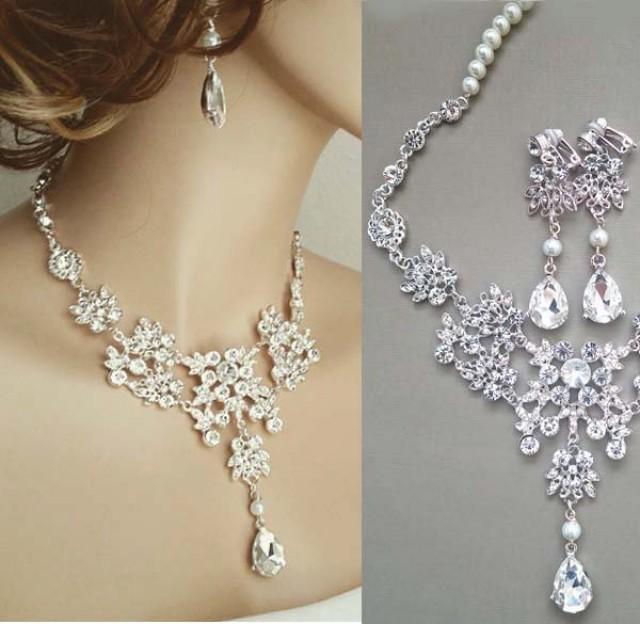 Wedding Jewelry Set Bridal Bib Necklace Earrings Set, Bridal Statement