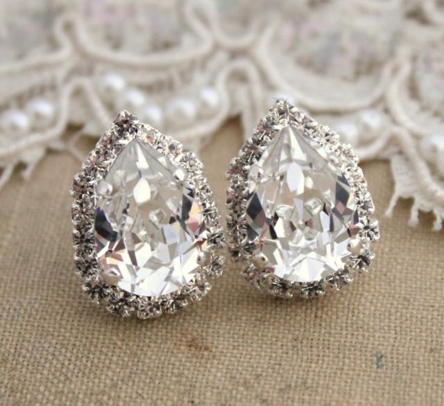 Silver Bridal Wedding Earrings Drop Swarovski Crystal Earrings Teardrop