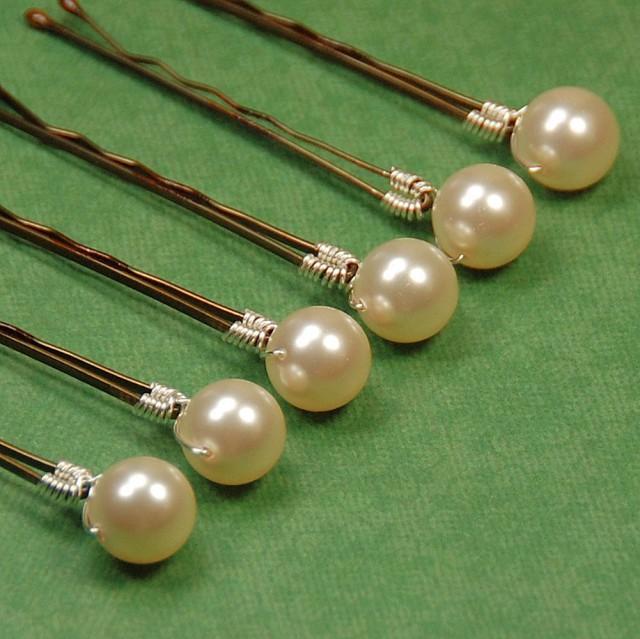 Ivory Pearl Bobby Pins, Bridal Pearl Hair Pin, Hair Accessory, Swarovski Pearl 10 Mm Creamrose