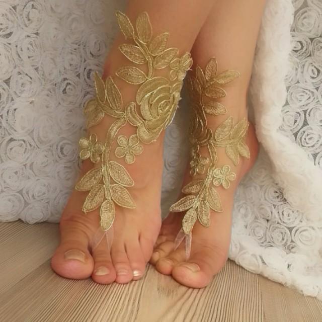 Free Ship Bridal Anklet Gold Embrodeired Beach Wedding Barefoot