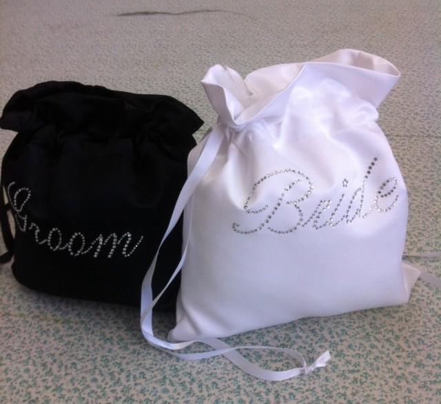 Custom Made Money Bag Dollar Dance Set For Bride And Groom Satin With Rhinestone Accent