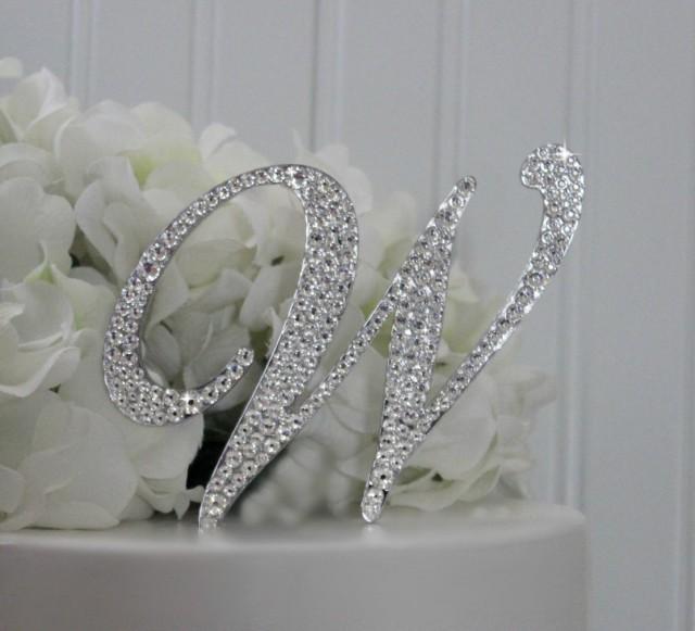 4 Monogram Wedding Cake Topper Decorated With Swarovski Crystals In Any Letter A B C D E F G H 