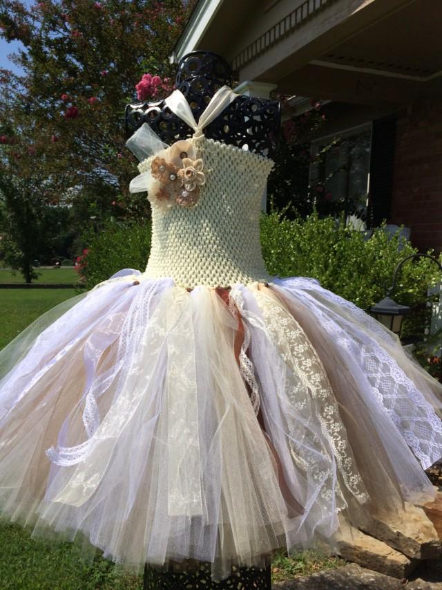 Burlap Lace Couture With Lace Accents Flower Girl Tutu Dress