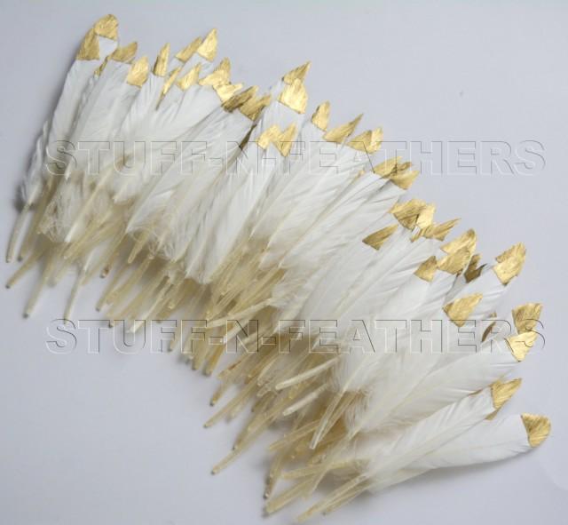 Bulk / Wholesale GOLD Dipped Natural White Feathers Metallic Gold