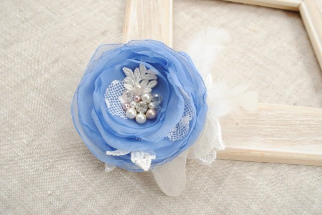 Blue Hair Flower Bridal Hair Pin Pearl Crystal Hairpiece Hair