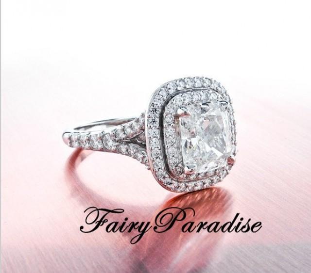 Art Deco 2 Ct Rectangle Cushion Cut Double Halo Engagement Ring