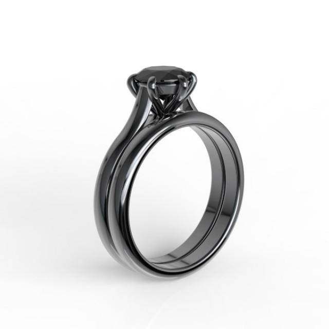 10k Black Gold Wedding Band And Engagement Ring Set 7mm Round Natural Black Onyx Akr 474