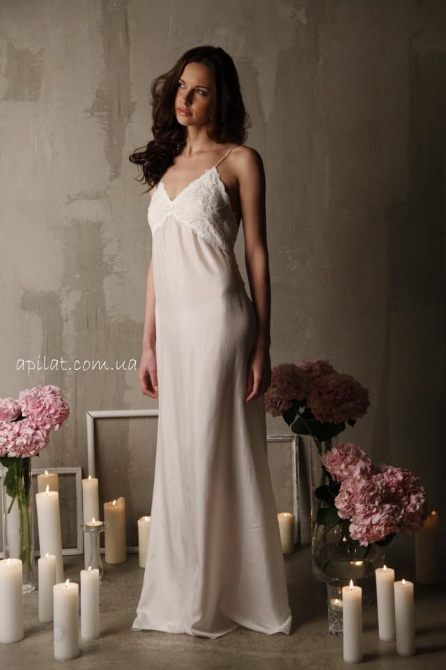 Long Silk Bridal Nightgown With Open Back And Lace F12(Lingerie
