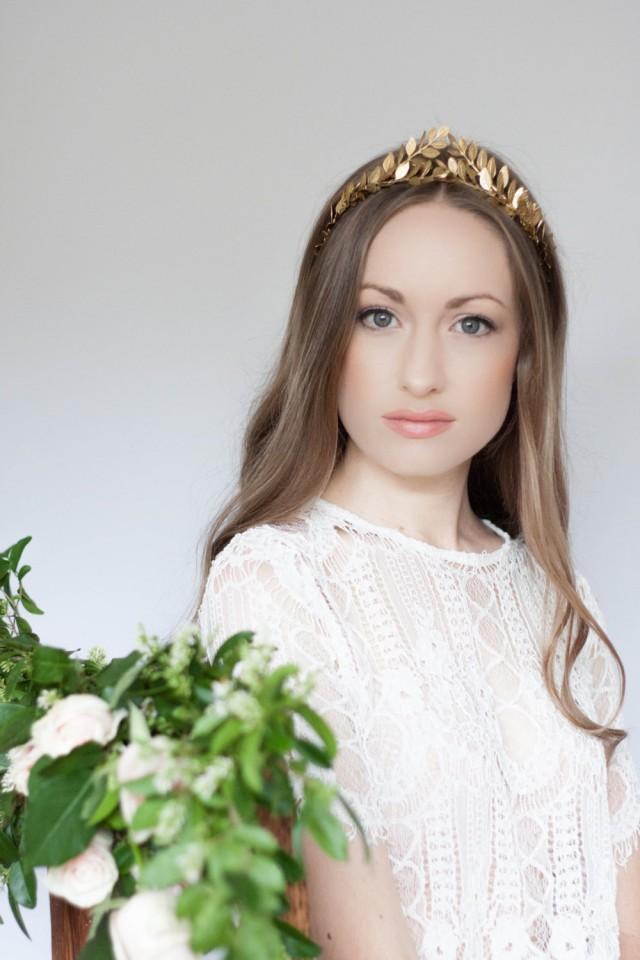 Greek Goddess Laurel Leaf Crown, Gold Tiara, Halo, Gold Leaf Headpiece