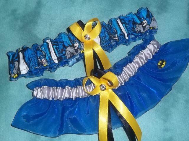 Handmade Batman Wedding Garter Silver Black Yellow Blue Superhero Garter Prom 